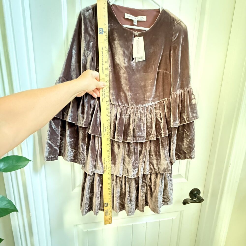 Banana Republic x Olivia Palermo Tiered Velvet Ruffle Dress Brown NWT 00P - Picture 8 of 10